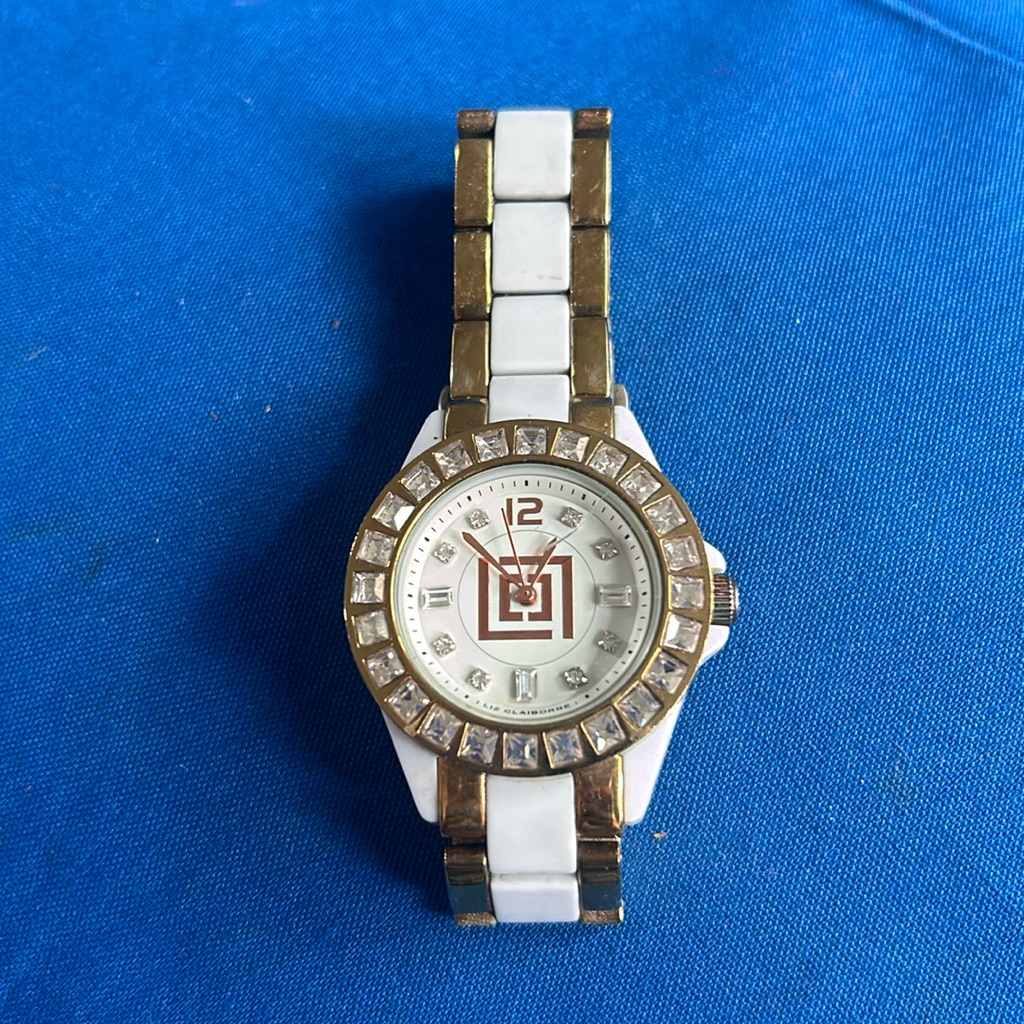 Liz Claiborne White Ceramic Watch With Crystals.